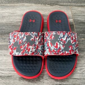Under Armour Red and Gray Slide Sandals